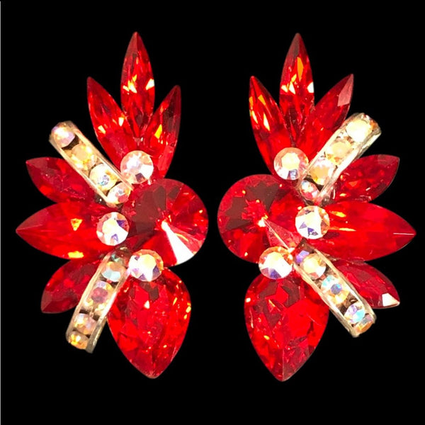 Earrings, Montana and Crystal AB Rhinestones Clip-On