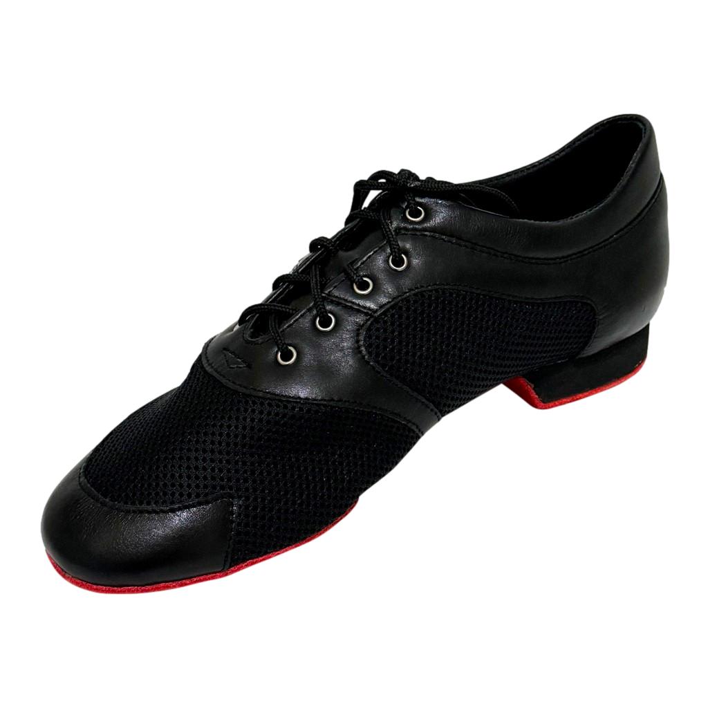 Practice Dance Shoes, Michelle, Black Mesh and Leather, Heel - 2cm, Red Sole