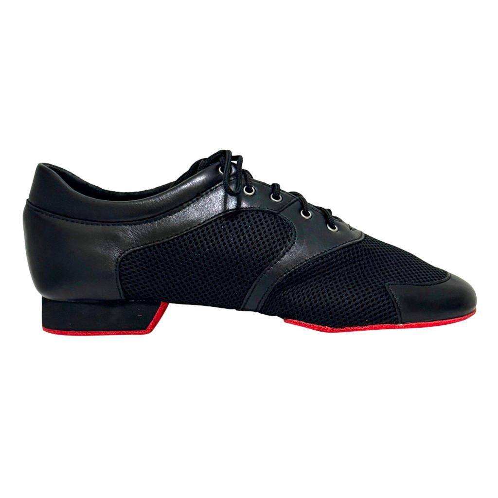 Practice Dance Shoes, Michelle, Black Mesh and Leather, Heel - 2cm, Red Sole