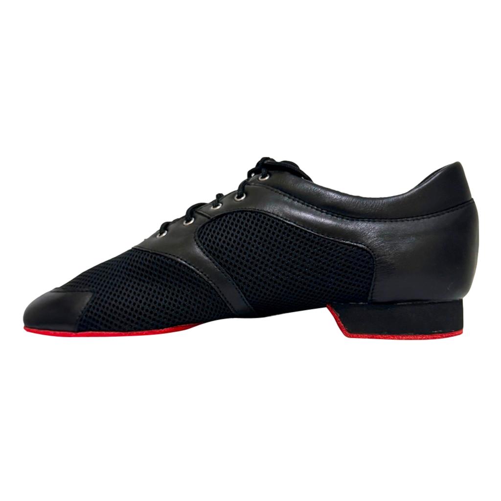 Practice Dance Shoes, Michelle, Black Mesh and Leather, Heel - 2cm, Red Sole