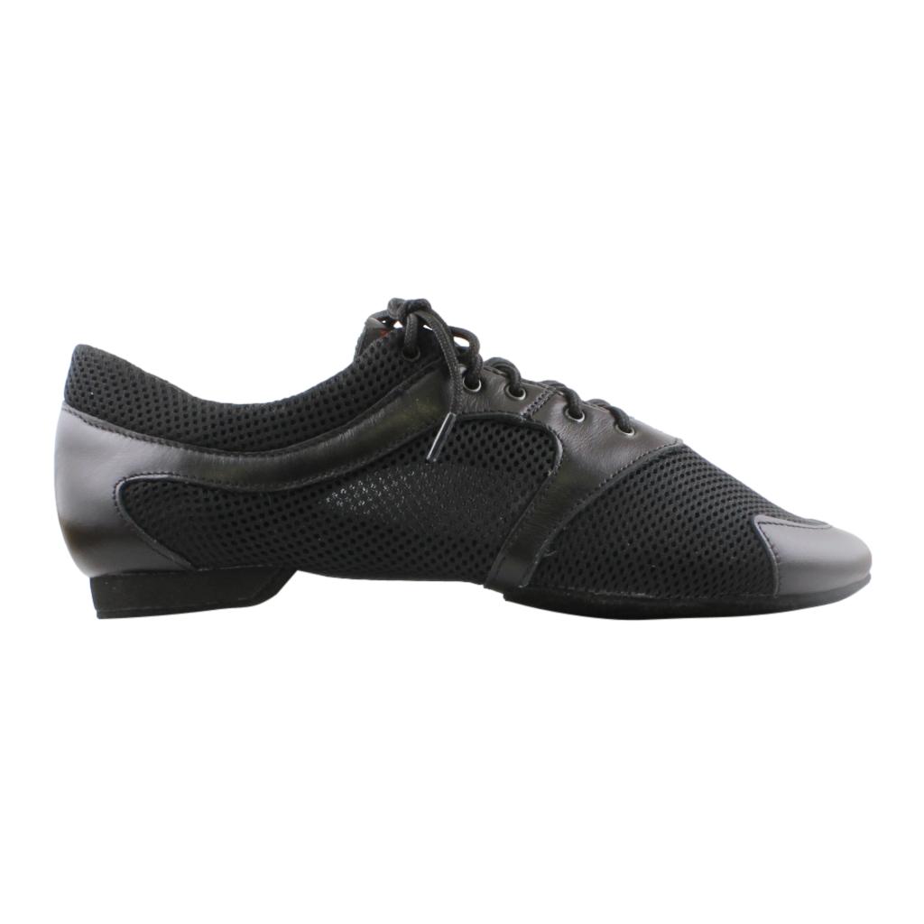 Practice Dance Shoes, Michelle, Black Mesh and Leather, Heel - 1cm, Black Sole