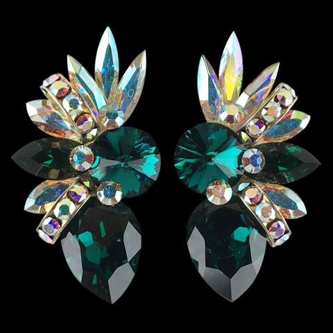 Earrings, Aquamarine Rhinestones